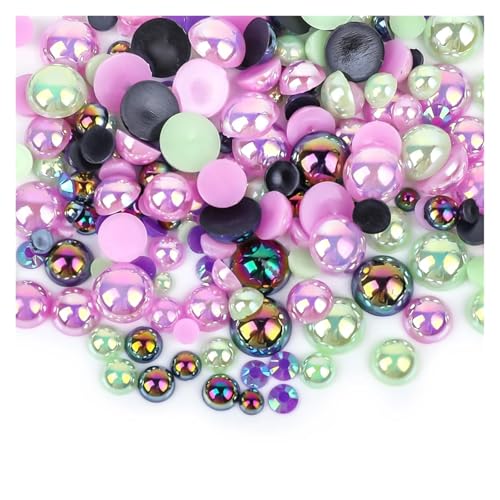 SQING 10/30g Mix Größe ABS Imitation Perlen Halb Runde Flatback Perlen AB Farbe Harz Strass for Handwerk DIY Nagel Kunst Dekoration(1133,10g (Mix Size)) von SQING