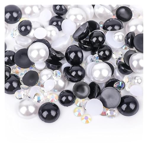 SQING 10/30g Mix Größe ABS Imitation Perlen Halb Runde Flatback Perlen AB Farbe Harz Strass for Handwerk DIY Nagel Kunst Dekoration(1137,10g (Mix Size)) von SQING