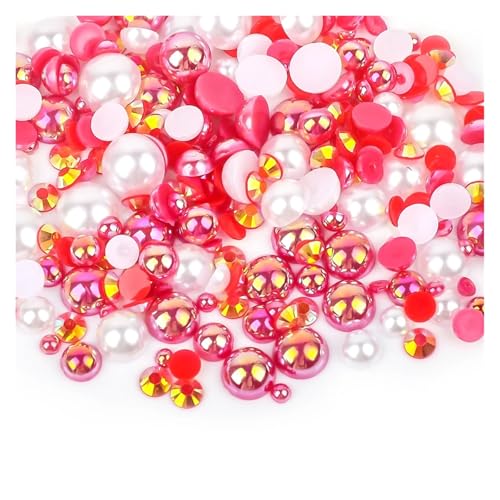 SQING 10/30g Mix Größe ABS Imitation Perlen Halb Runde Flatback Perlen AB Farbe Harz Strass for Handwerk DIY Nagel Kunst Dekoration(1140,10g (Mix Size)) von SQING