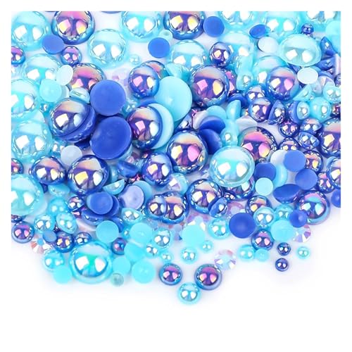 SQING 10/30g Mix Größe ABS Imitation Perlen Halb Runde Flatback Perlen AB Farbe Harz Strass for Handwerk DIY Nagel Kunst Dekoration(1141,30g (Mix Size)) von SQING