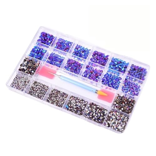 SQING 10320 Stück Strass-Nagelkunst-Set, Multi-Form-Kristall, flache Rückseite, Glas, Diamantnägel, Zubehör F8888(Blue volcano) von SQING