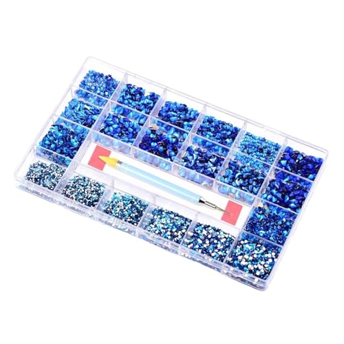 SQING 10320 Stück Strass-Nagelkunst-Set, Multi-Form-Kristall, flache Rückseite, Glas, Diamantnägel, Zubehör F8888(Capri blue) von SQING