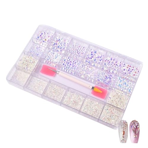 SQING 10320 Stück Strass-Nagelkunst-Set, Multi-Form-Kristall, flache Rückseite, Glas, Diamantnägel, Zubehör F8888(Clear AB) von SQING