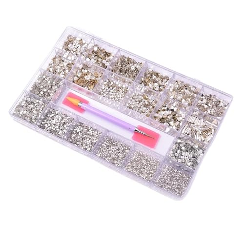 SQING 10320 Stück Strass-Nagelkunst-Set, Multi-Form-Kristall, flache Rückseite, Glas, Diamantnägel, Zubehör F8888(Crystal) von SQING