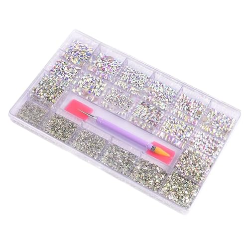 SQING 10320 Stück Strass-Nagelkunst-Set, Multi-Form-Kristall, flache Rückseite, Glas, Diamantnägel, Zubehör F8888(CrystalAB) von SQING