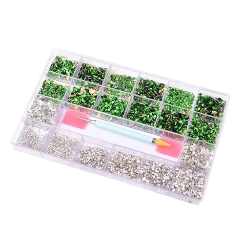 SQING 10320 Stück Strass-Nagelkunst-Set, Multi-Form-Kristall, flache Rückseite, Glas, Diamantnägel, Zubehör F8888(Green) von SQING