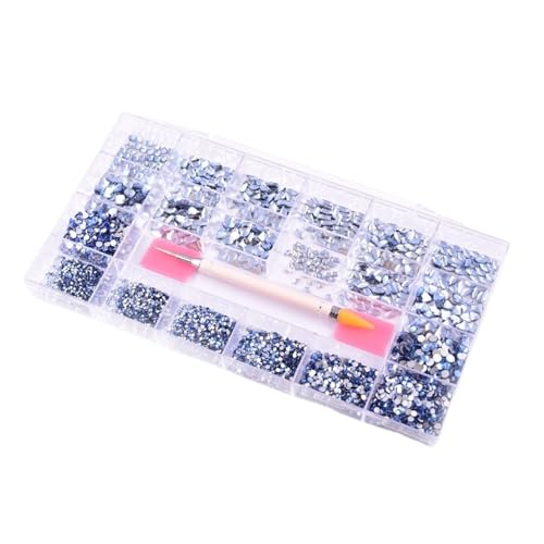 SQING 10320 Stück Strass-Nagelkunst-Set, Multi-Form-Kristall, flache Rückseite, Glas, Diamantnägel, Zubehör F8888(Lt sapphire) von SQING