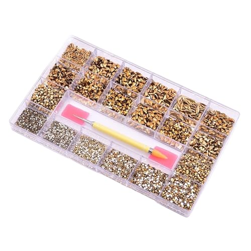 SQING 10320 Stück Strass-Nagelkunst-Set, Multi-Form-Kristall, flache Rückseite, Glas, Diamantnägel, Zubehör F8888(Mine gold) von SQING