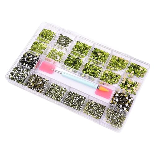 SQING 10320 Stück Strass-Nagelkunst-Set, Multi-Form-Kristall, flache Rückseite, Glas, Diamantnägel, Zubehör F8888(Olive) von SQING