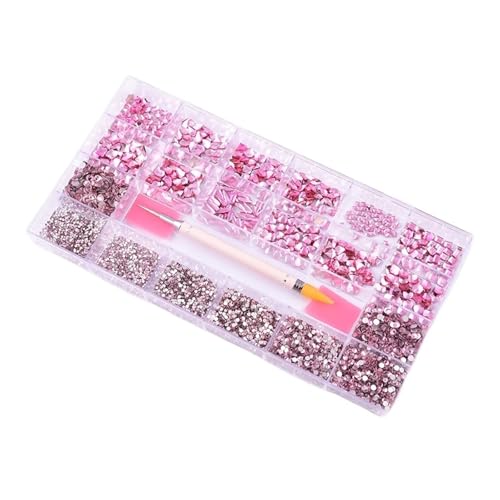 SQING 10320 Stück Strass-Nagelkunst-Set, Multi-Form-Kristall, flache Rückseite, Glas, Diamantnägel, Zubehör F8888(Pink) von SQING