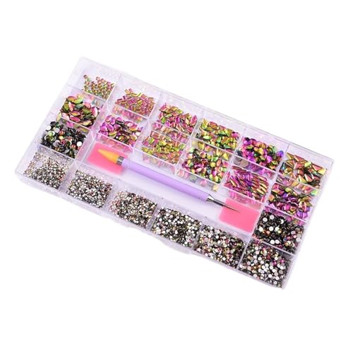 SQING 10320 Stück Strass-Nagelkunst-Set, Multi-Form-Kristall, flache Rückseite, Glas, Diamantnägel, Zubehör F8888(Rainbow) von SQING