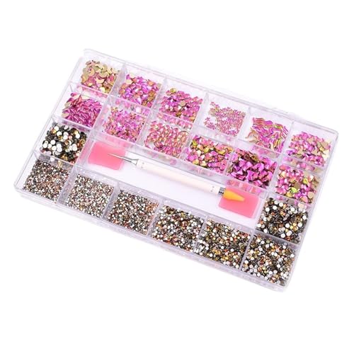 SQING 10320 Stück Strass-Nagelkunst-Set, Multi-Form-Kristall, flache Rückseite, Glas, Diamantnägel, Zubehör F8888(Red volcano) von SQING