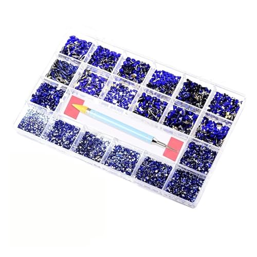 SQING 10320 Stück Strass-Nagelkunst-Set, Multi-Form-Kristall, flache Rückseite, Glas, Diamantnägel, Zubehör F8888(Sapphire) von SQING