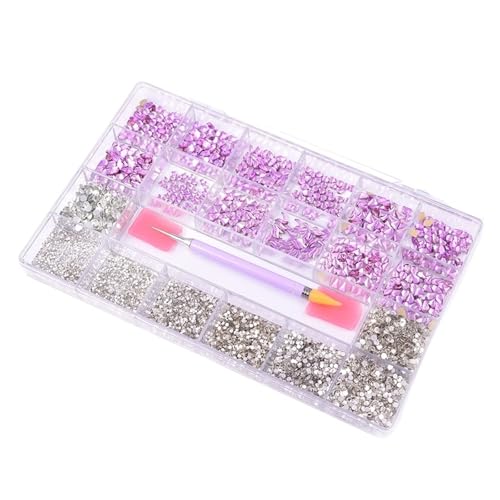 SQING 10320 Stück Strass-Nagelkunst-Set, Multi-Form-Kristall, flache Rückseite, Glas, Diamantnägel, Zubehör F8888(Violet) von SQING