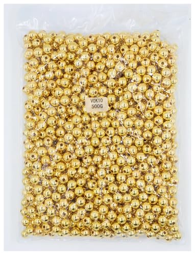 SQING 500 gramm 3/4/6/8/10/12 MM Mehrfarbig Mit Loch Acryl ABS Imitation perle Perlen Runde Lose Perlen for Schmuck Machen Zubehör(Gold,3mm 500gram) von SQING