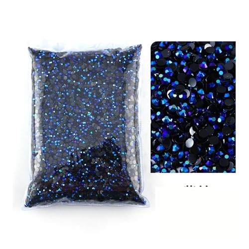 SQING Bulk Jelly Color AB Transparent AB 2mm, 3mm, 4mm, 5mm, 6mm Facetten FlatBack Resin Strass Nail Art Kleidungsstück Dekoration(Black AB (blue),3mm SS10-10000pcs) von SQING