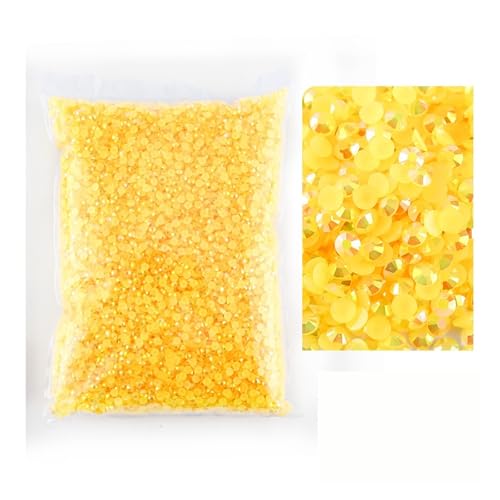 SQING Bulk Jelly Color AB Transparent AB 2mm, 3mm, 4mm, 5mm, 6mm Facetten FlatBack Resin Strass Nail Art Kleidungsstück Dekoration(Gold yellow AB,4mm SS16-5000pcs) von SQING