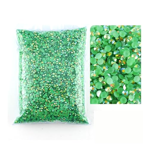 SQING Bulk Jelly Color AB Transparent AB 2mm, 3mm, 4mm, 5mm, 6mm Facetten FlatBack Resin Strass Nail Art Kleidungsstück Dekoration(Green AB,2mm SS6-10000pcs) von SQING