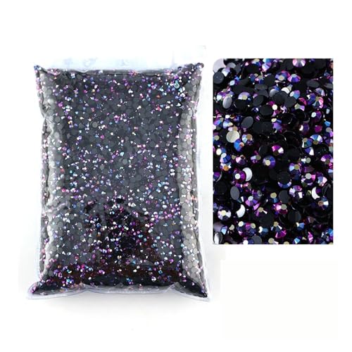 SQING Bulk Jelly Color AB Transparent AB 2mm, 3mm, 4mm, 5mm, 6mm Facetten FlatBack Resin Strass Nail Art Kleidungsstück Dekoration(Jet AB (purple),2mm SS6-10000pcs) von SQING