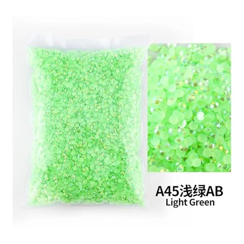 SQING Bulk Jelly Color AB Transparent AB 2mm, 3mm, 4mm, 5mm, 6mm Facetten FlatBack Resin Strass Nail Art Kleidungsstück Dekoration(Light green AB,3mm SS10-10000pcs) von SQING