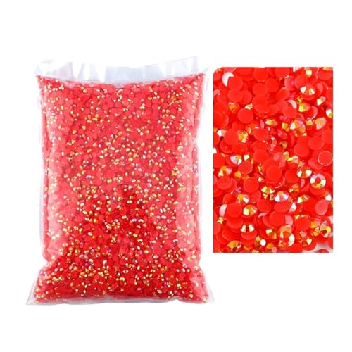 SQING Bulk Jelly Color AB Transparent AB 2mm, 3mm, 4mm, 5mm, 6mm Facetten FlatBack Resin Strass Nail Art Kleidungsstück Dekoration(Red AB,2mm SS6-10000pcs) von SQING