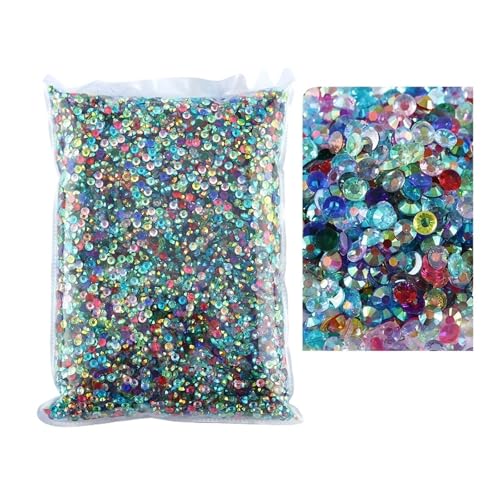 SQING Bulk Jelly Color AB Transparent AB 2mm, 3mm, 4mm, 5mm, 6mm Facetten FlatBack Resin Strass Nail Art Kleidungsstück Dekoration(Transparent Mix AB,4mm SS16-5000pcs) von SQING