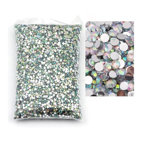 SQING Großes Paket, 2–6 mm, Kunstharz, nicht Hotfix-Strasssteine, Bulk-Großhandel, flache Rückseite, Kunststoff-Kristalle, Nagel-DIY-Glitzerstein(White AB,6mm SS30-1000pcs) von SQING