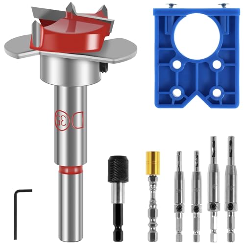 Profi Topfscharnier Bohrschablonen Set, Forstnerbohrer 35mm, Scharnierbohrer Set, Topfband Bohrschablone Möbelbau, Bohrhilfe, Bohrlehre - Präzise und Effizient Für Möbel und Holzbearbeitung von SQLJYU