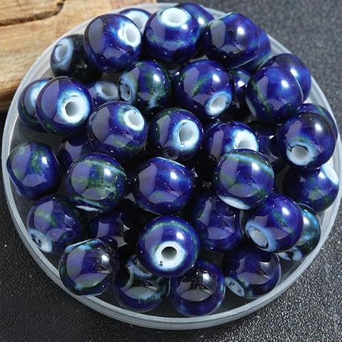SQMSK 12 mm 50/100 Stück Perlen mit großem Loch, Ofenwechsel, Keramikperlen, runde Porzellanperlen zum Selbermachen, Schmuckherstellung, Armband-Charm-Perlen von SQMSK