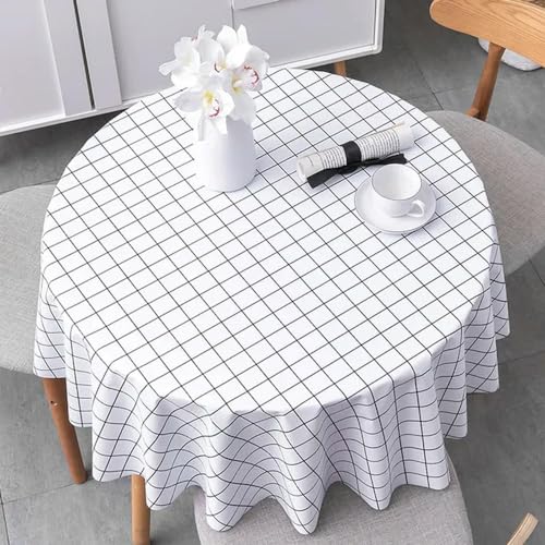 SQMSK 90–140 cm wasserdichte PVC-Tischdecke, Gitterdruck, runde Tischabdeckung, öl- und hitzebeständige Essmatte, perfekt für Küche, Esszimmer und Veranstaltungen von SQMSK