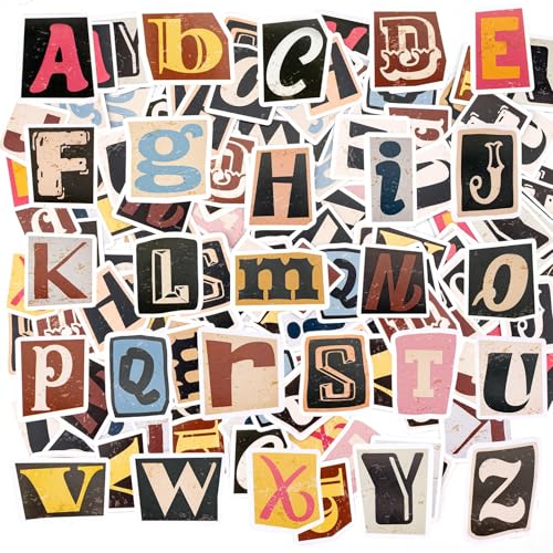 SREBIWO 156 Stück Vintage Buchstaben Aufkleber Selbstklebend Wasserdicht Mehrfarbig Alphabet Aufkleber für DIY Scrapbook Stickers Briefkästen Reisetasche Laptop von SREBIWO