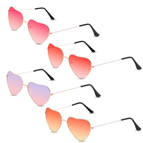 SREBIWO 4 Pack Herz Sonnenbrille, Herz Brille Hippie Gläser Retro Party Sonnenbrille Kostümzubehör für 60er 70er 80er 90er Party Foto Requisiten Geburtstagsfeier von SREBIWO