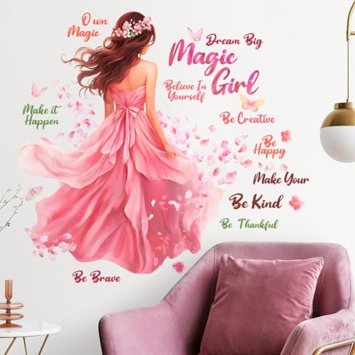 SRIZIAN Fairy Girl Wandaufkleber, Rosa Blume Abziehbild, Inspirierende Zitate Kinderzimmer Wandaufkleber für Jugendliche Zimmer Schlafzimmer Spielzimmer Wohnzimmer Home Decor von SRIZIAN