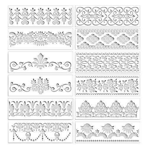 SRJQXH 12 Stück Schablonen Textilgestaltung, Schablonen Wandgestaltung Schablonen Malen, Viele Verschiedene Schablone Muster Geeignet zum Bemalen und Dekorieren von SRJQXH