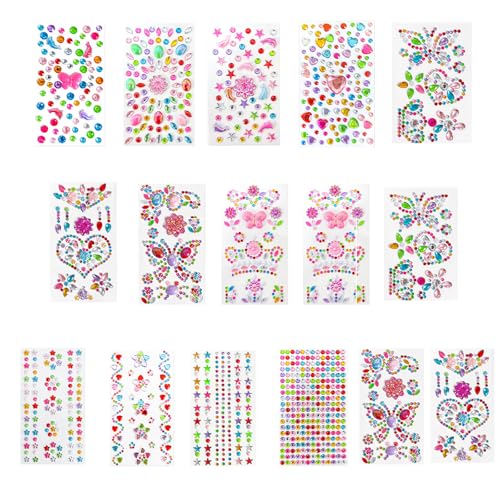 SRJQXH Strasssteine Bunt 16 Blätter Sticker Glitzer, Farbenfrohe Rhinestones, Tierische Strasssteine, Strassaufkleber für Handbuch, Malerei, DIY Dekoration von SRJQXH