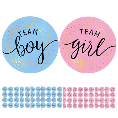 Gender Reveal Sticker Set, Gender Reveal party deko 120 pcs Team Boy&Team Girl Aufkleber mit Goldfolie Einladungen für Partyeinladungen und Abstimmungsspiele Reveal Partys(Pink Blau) von SRLWMYI