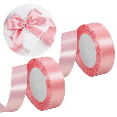 SRLWMYI 2pcs Satinband Schleifenband Roségold 25mm x 22m Geschenkband Schleifenband Hochzeit Dekoband Stoffband für Basteln, Nähen, Haarschleifen, Brautschmuck, Hochzeitsdekoration und mehr von SRLWMYI