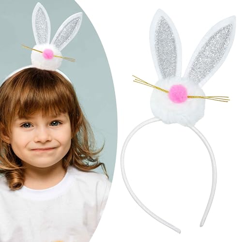 Hasen-Pom-Pom-Oster-Haarband, Einheitsgröße, niedlicher weißer Hasen-Haarband, Haarschmuck für Kostümparty, Festival, Urlaub, Geburtstag, Halloween, Stirnband für Damen, Kinder, Erwachsene von SRV Hub