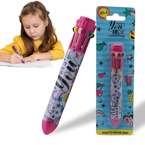 SRVertex 10-in-1 Farb-Kugelschreiber für Kinder, 1 mehrfarbiger Stift, Schulgeschenk, Kunststoff-Kugelschreiber, ideal für Kinder, Kunst und Handwerk ab 3 Jahren von SRVertex