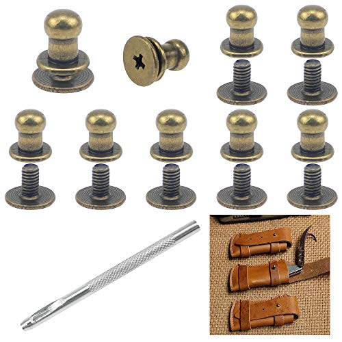 SRunDe 60sets Bronze Runden Kragenknopf mit Locher Werkzeug Schraube Halsknopf Solide Stud Button Metall Nagel Nieten Chicago Schrauben für Leder Niete Ledertaschen Gürtel DIY Buchschrauben Zubehör von SRunDe