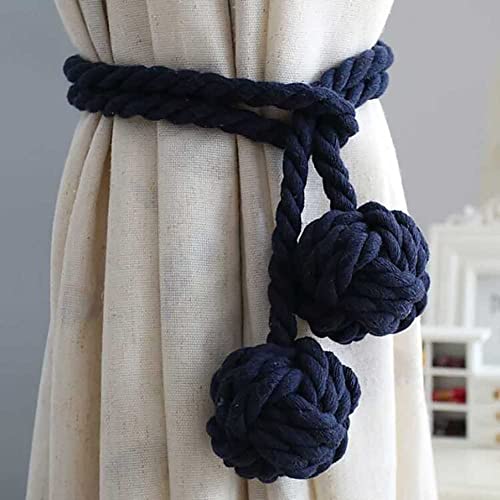 SSDD 2 stücke handgemachte baumwollvorhang Krawatte backbanbacks Clip Quasten Fenster Seil doppel Ball beige (Color : Navy) von SSDD