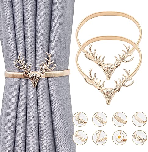 SSDD Ziemlich lustig 2 Packung Frühlingsseil Vorhang Raffbacks Bequeme dekorative Legierung Drapier-Holdbacks Modern Einfache Stil Vorhang Krawatte für dünn (Color : Deer-Gold, Size : 2 Pack) von SSDD