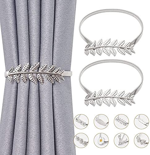 SSDD Ziemlich lustig 2 Packung Frühlingsseil Vorhang Raffbacks Bequeme dekorative Legierung Drapier-Holdbacks Modern Einfache Stil Vorhang Krawatte für dünn (Color : Leaves-Sliver, Size : 2 Pack) von SSDD