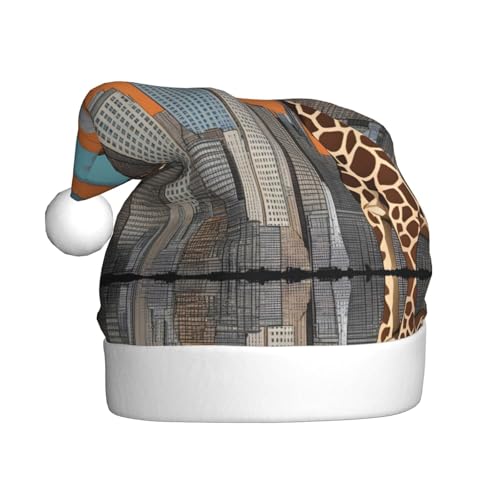 SSIULUS Weihnachtsmütze, Giraffe in New York, Unisex, Samt, Weihnachtsmütze für Erwachsene, für Neujahrsparty von SSIULUS