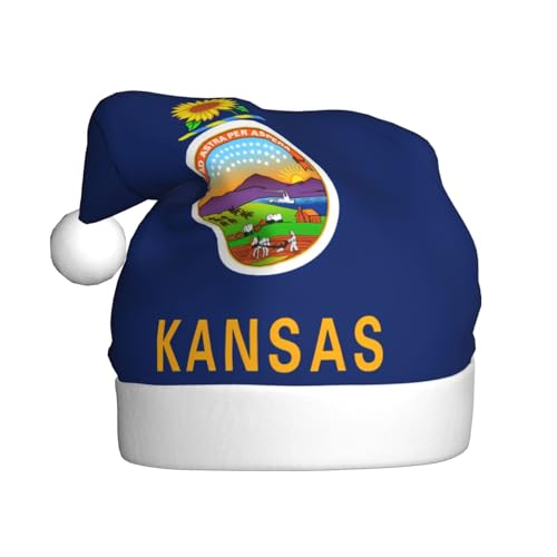 SSIULUS Weihnachtsmütze, Kansas Staatsflagge, Weihnachtsmannmütze, Unisex, Samt, Weihnachtsmütze für Erwachsene, für Neujahrsparty von SSIULUS