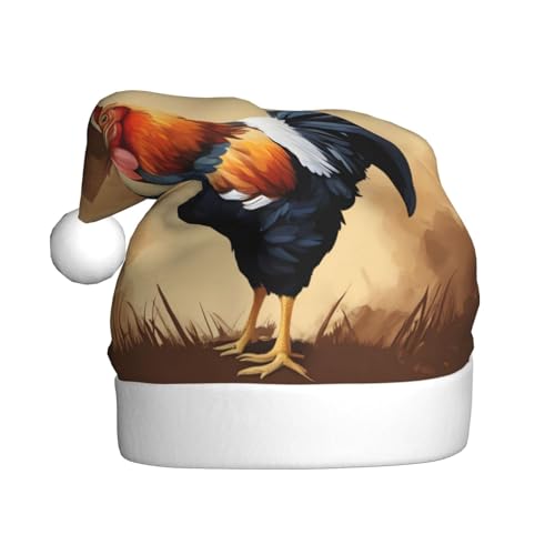 SSIULUS Weihnachtsmütze, Motiv: Huhn, Tiermalerei, Weihnachtsmannmütze, Unisex, Samt, Weihnachtsmütze für Erwachsene, für Neujahrsparty von SSIULUS