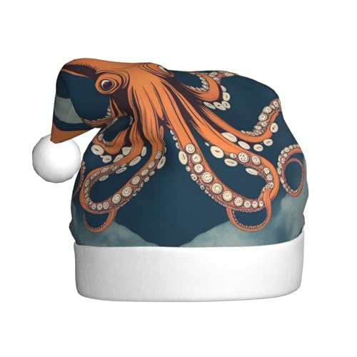 SSIULUS Weihnachtsmütze, Retro-Oktopus-Weihnachtsmannmütze, Unisex, Samt, Weihnachtsmütze für Erwachsene, für Neujahr, festliche Party von SSIULUS