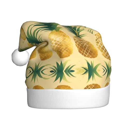 SSIULUS Weihnachtsmütze, goldener Ananas-Hintergrund, Weihnachtsmannmütze, Unisex, Samt, Weihnachtsmütze für Erwachsene, für Neujahrsparty von SSIULUS