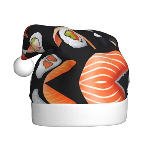 SSIULUS Weihnachtsmütze, japanische Sushi-Weihnachtsmütze, schwarz, Unisex, Samt, Weihnachtsmütze für Erwachsene, für Neujahrsparty von SSIULUS