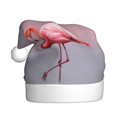 SSIULUS Weihnachtsmütze, rosa Flamingo-Weihnachtsmannmütze, Unisex, Samt, Weihnachtsmütze für Erwachsene, für Neujahr, festliche Party von SSIULUS